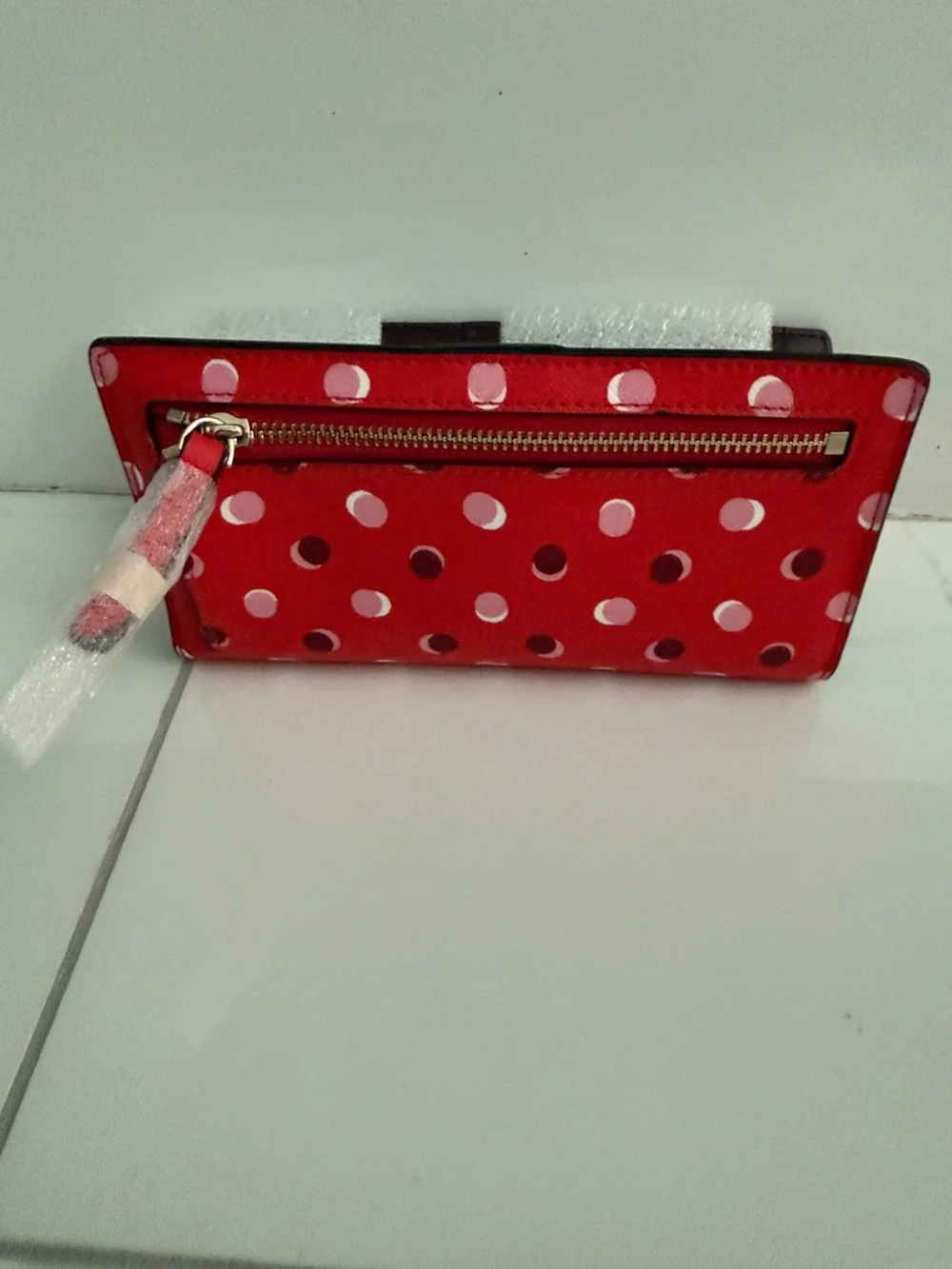 kate spade Red Polka Dot Continental Wallet with Pink and Burgundy Dots